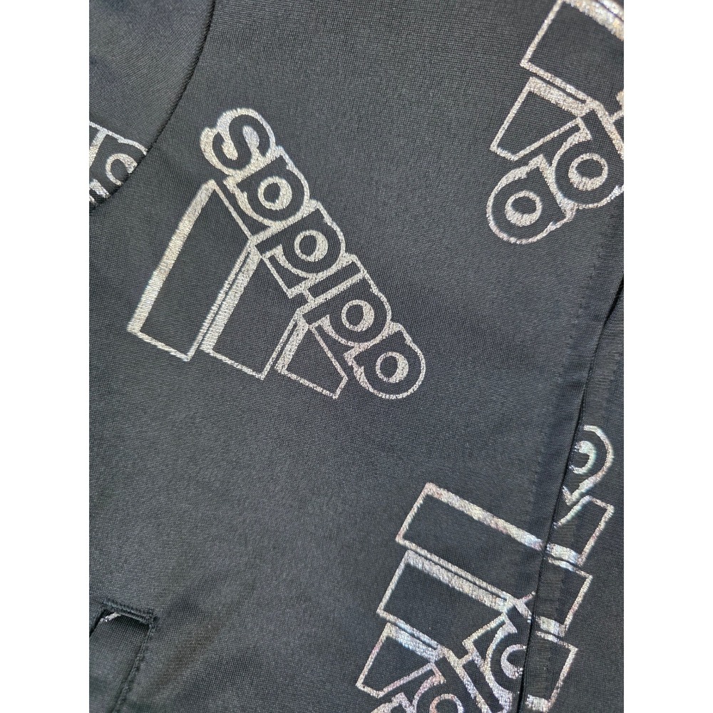 Adidas Tddler Girls 4 Black Silver Metallic All Over Logo Track Jacket Full Zip - Picture 4 of 7